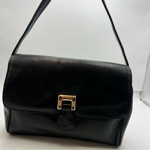 Vintage Jennifer Moore Black Handbag Purse Multi Compartment Gold Tone Hardware